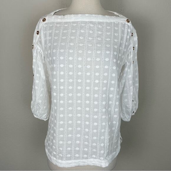 Buru White  Button Embroidered Detail 3/4 Sleeve   Top Small - Picture 1 of 7